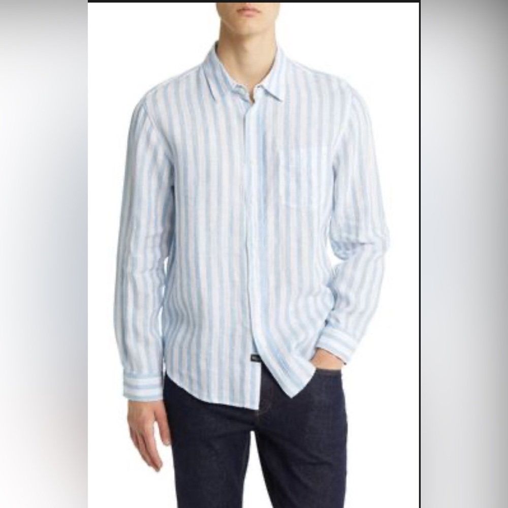 Rails Havana-Amazon linen white-turquoise stripe button down shirt 👔 M